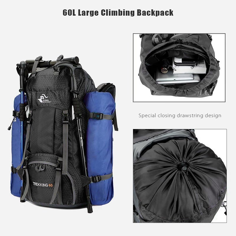 Bseash حقيبة ظهر للمشي والتخييم Bseash سعة 60 لتر مقاومة للماء مع غطاء مطري، حقيبة سفر رياضية كبيرة للأنشطة الخارجية للتسلق - Image 4